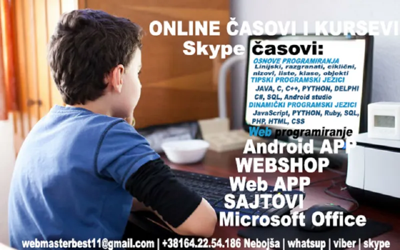 Online kurs programiranja, SKYPE casovi, sajtovi, web app, webshopovi, casovi
